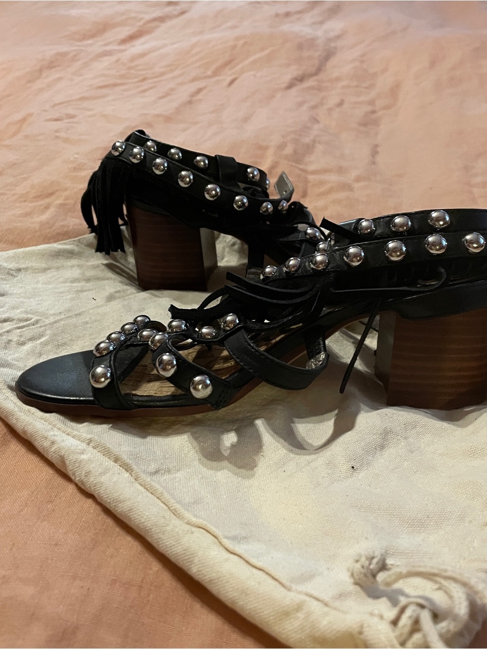 Sam Edelman Black Studded Strappy Block Heel Sandals